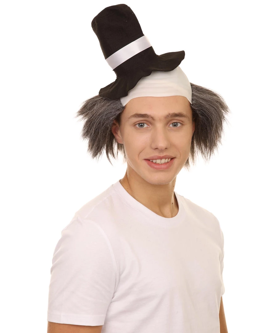 HPO Men's Horror Clown Mens Wig With Hat | Grey Ghost Wig 6 HPO Men's Horror Clown Mens Wig With Hat | Grey Ghost Wig