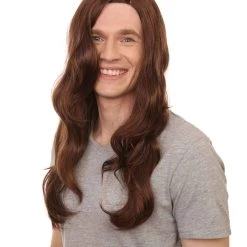 HPO 80's Rocker Mens Wig | Historical Brown Cosplay Halloween Wig | Premium Breathable Capless Cap Men's