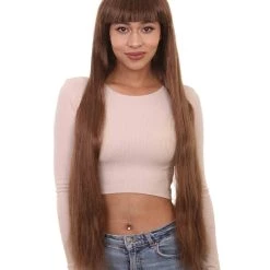 HPO Women Extra Long Straight Cosplay Brown Wig | Premium Breathable Capless Cap