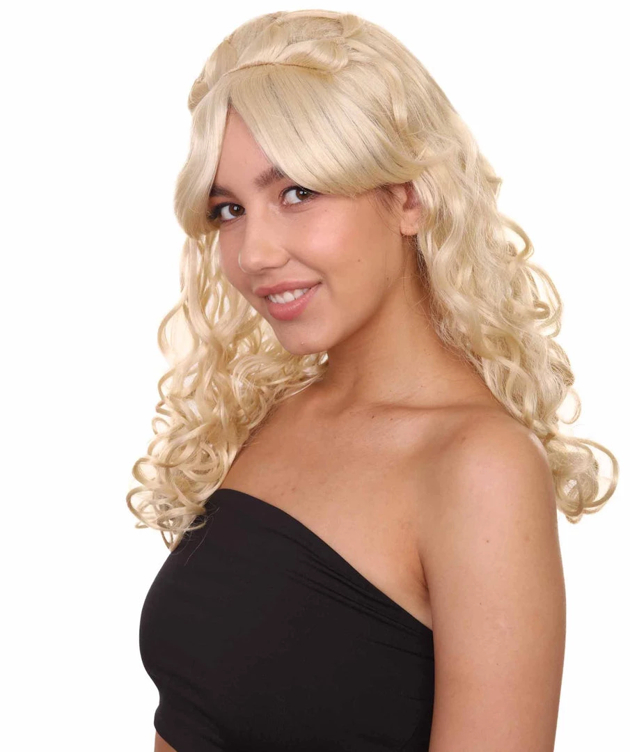 HPO Womens Blonde Princess Wig | Long Curly Glamour Royal Cosplay Halloween Wig | Premium Breathable Capless Cap 2 HPO Womens Blonde Princess Wig | Long Curly Glamour Royal Cosplay Halloween Wig | Premium Breathable Capless Cap