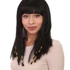 HPO Playful Brunette Adult Womens Wig | Black Long Cosplay Halloween Wig | Premium Breathable Capless Cap