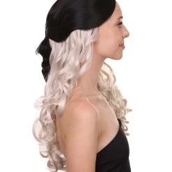 HPO Men's Long Wavy Womens Wig | Black/Grey Wig | Premium Breathable Capless Cap