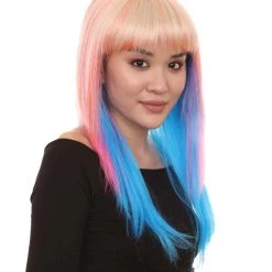 HPO Long Bob Multicolored Cosplay Womens Wig | Premium Breathable Capless Cap Women's 14 HPO Long Bob Multicolored Cosplay Womens Wig | Premium Breathable Capless Cap Women's