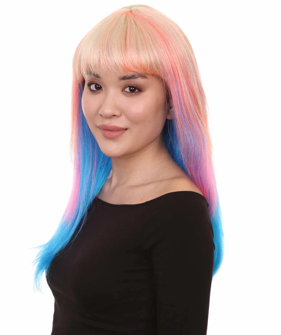 HPO Long Bob Multicolored Cosplay Womens Wig | Premium Breathable Capless Cap Women's 2 HPO Long Bob Multicolored Cosplay Womens Wig | Premium Breathable Capless Cap Women's
