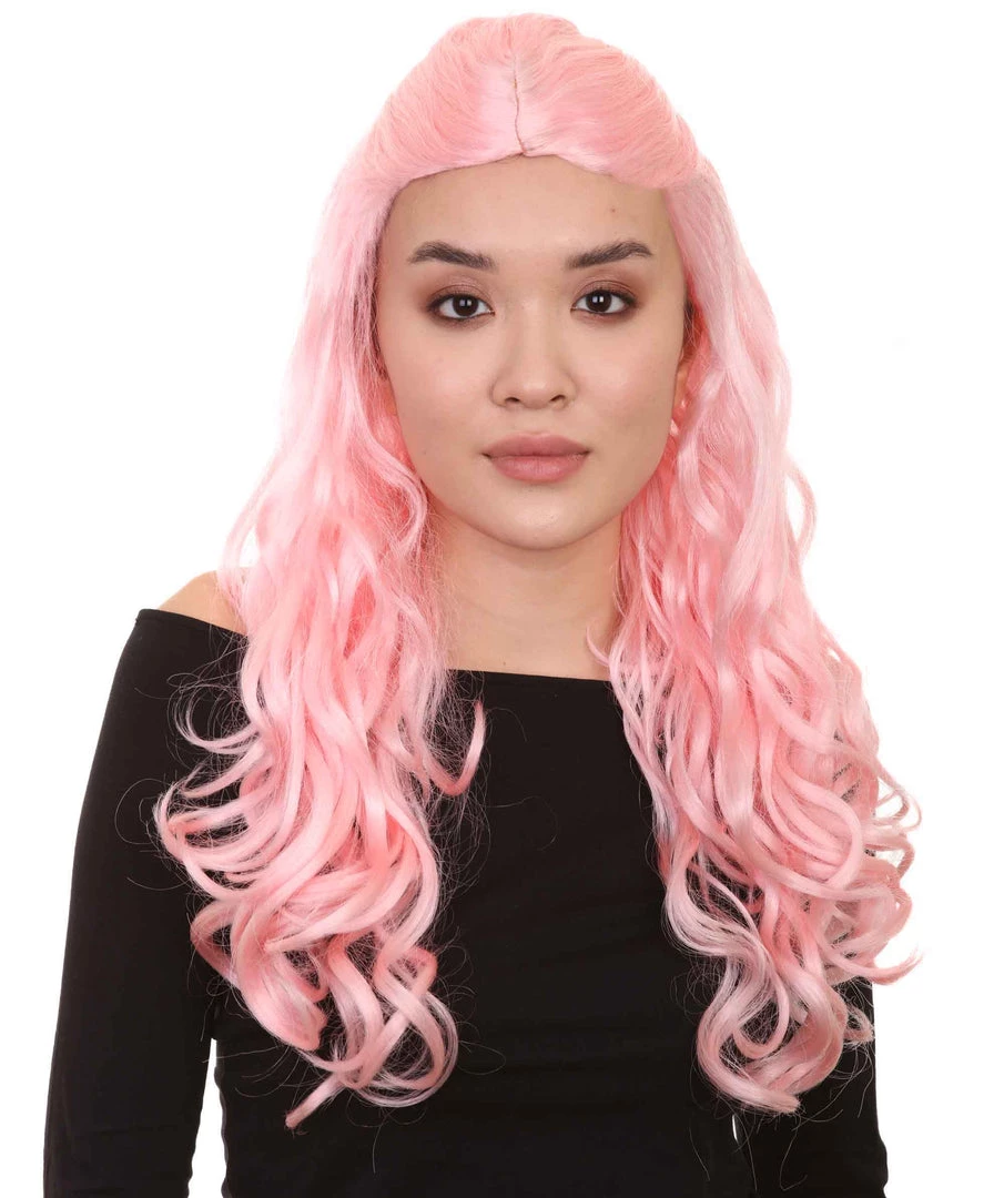 HPO Women's Pink Long Wavy Womens Wig | Premium Breathable Capless Cap 1 HPO Women's Pink Long Wavy Womens Wig | Premium Breathable Capless Cap