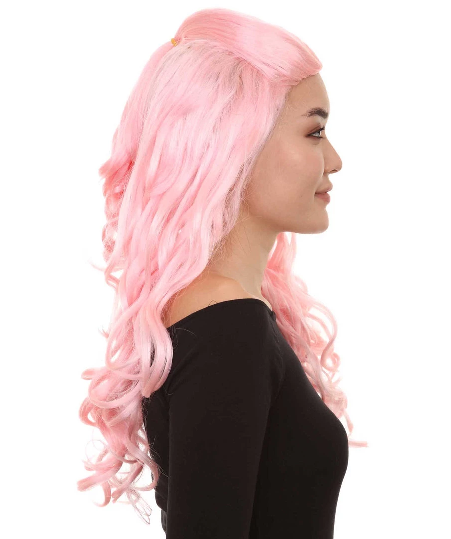 HPO Women's Pink Long Wavy Womens Wig | Premium Breathable Capless Cap 5 HPO Women's Pink Long Wavy Womens Wig | Premium Breathable Capless Cap