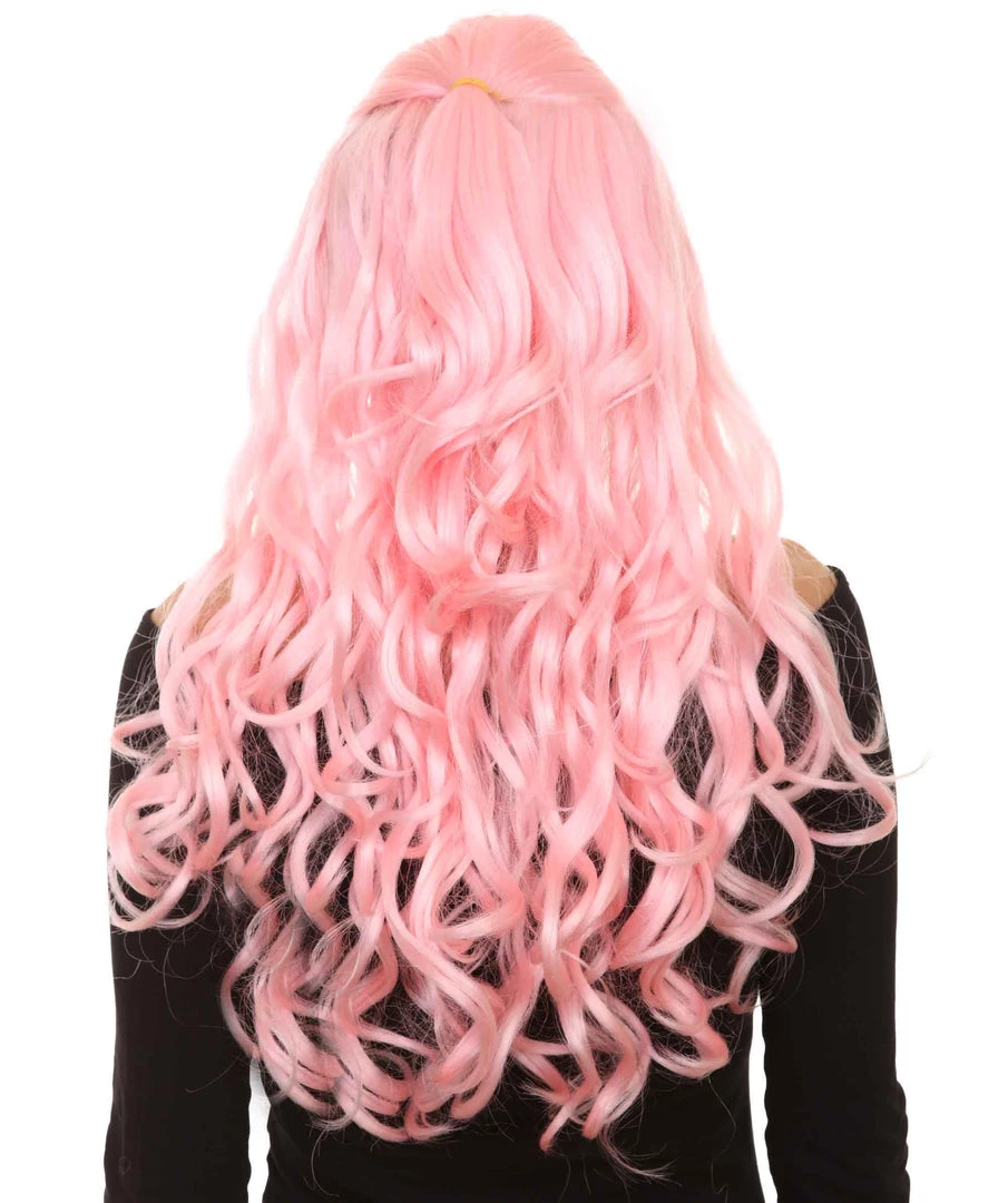 HPO Women's Pink Long Wavy Womens Wig | Premium Breathable Capless Cap 4 HPO Women's Pink Long Wavy Womens Wig | Premium Breathable Capless Cap
