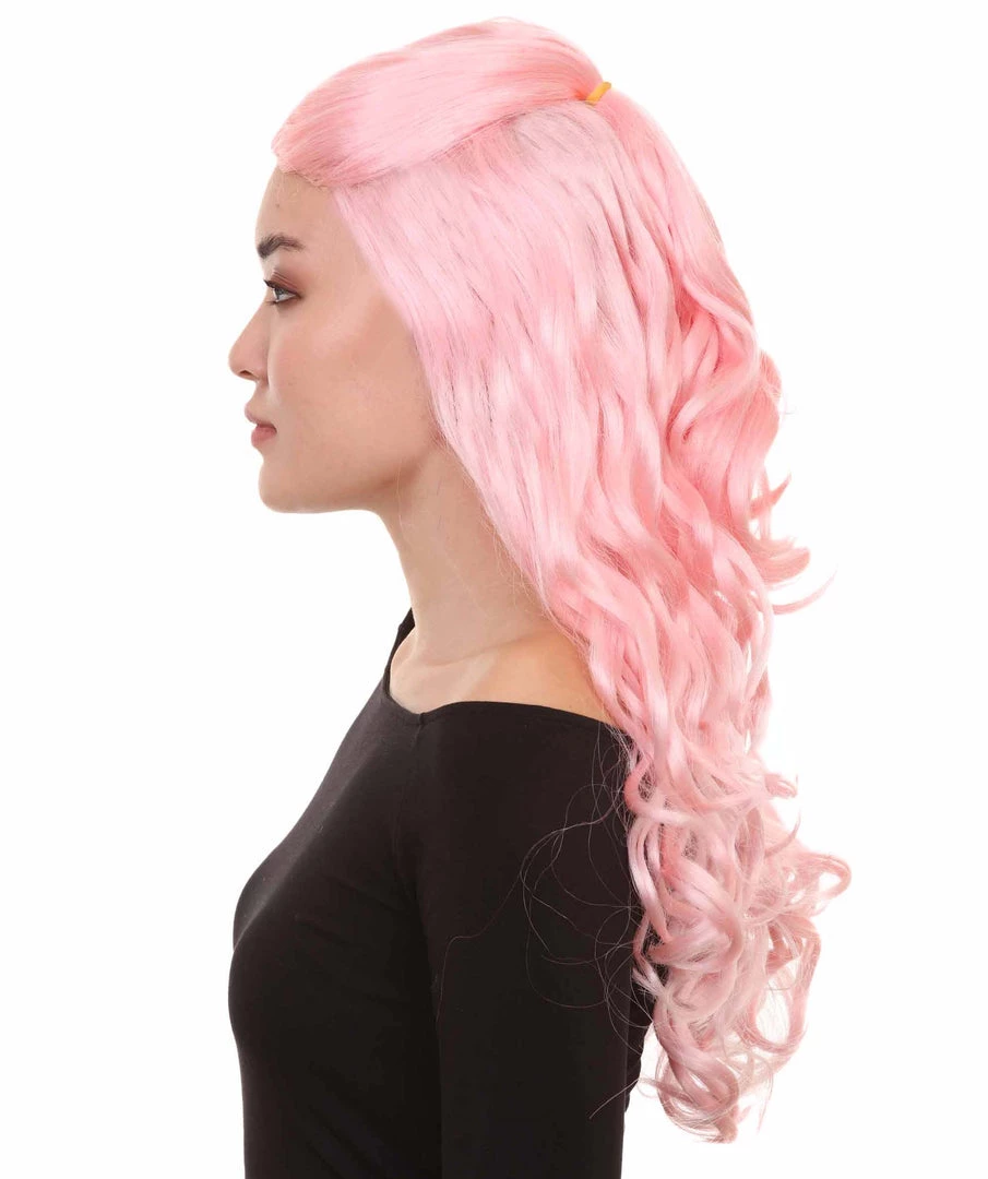 HPO Women's Pink Long Wavy Womens Wig | Premium Breathable Capless Cap 3 HPO Women's Pink Long Wavy Womens Wig | Premium Breathable Capless Cap