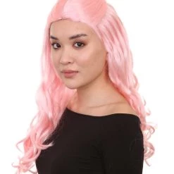 HPO Women's Pink Long Wavy Womens Wig | Premium Breathable Capless Cap