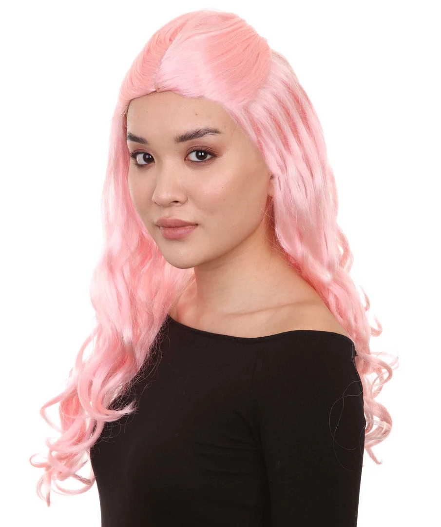 HPO Women's Pink Long Wavy Womens Wig | Premium Breathable Capless Cap 2 HPO Women's Pink Long Wavy Womens Wig | Premium Breathable Capless Cap