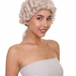 HPO 18th Century Colonial Woman Wig | White Historical Wigs | Premium Breathable Capless Cap