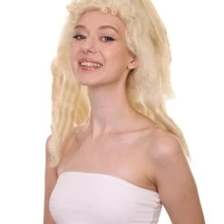 HPO Women's Womens Colonial Lady Curley With Black Lece Wig | Blonde Historical Wigs | Premium Breathable Capless Cap