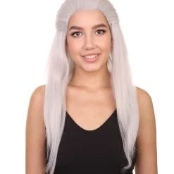 KOSMOS CW Premium Men's Long White Straight 20' Warlock Cosplay Wig - Lace Front Heat Resistant Fibers - Pulled Back Pony Tail