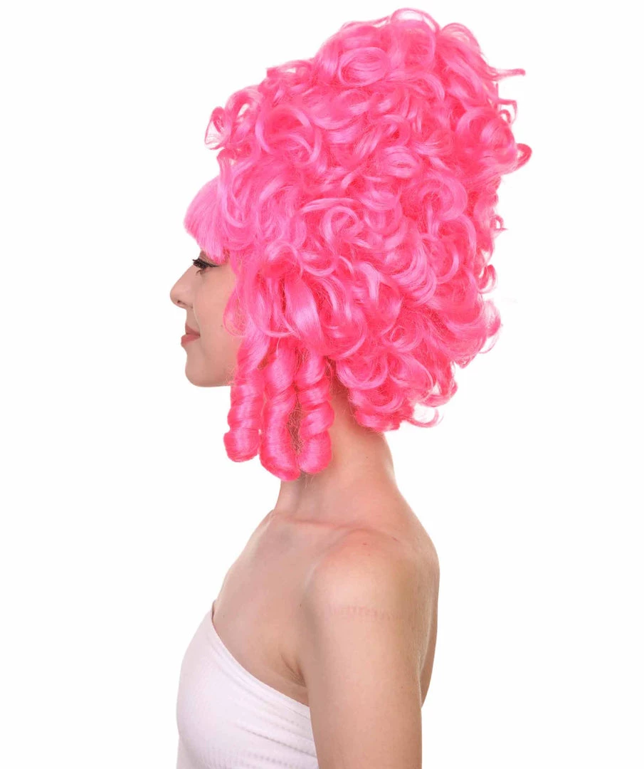 HPO Womens French Colonial Marie Antoinette Wig | Neon Pink Historical Cosplay Wigs | Premium Breathable Capless Cap Women's 3 HPO Womens French Colonial Marie Antoinette Wig | Neon Pink Historical Cosplay Wigs | Premium Breathable Capless Cap Women's
