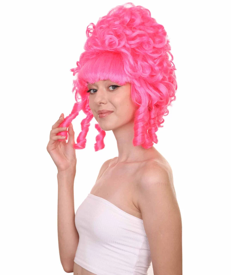 HPO Womens French Colonial Marie Antoinette Wig | Neon Pink Historical Cosplay Wigs | Premium Breathable Capless Cap Women's 2 HPO Womens French Colonial Marie Antoinette Wig | Neon Pink Historical Cosplay Wigs | Premium Breathable Capless Cap Women's