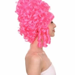 HPO Womens French Colonial Marie Antoinette Wig | Neon Pink Historical Cosplay Wigs | Premium Breathable Capless Cap Women's 27 HPO Womens French Colonial Marie Antoinette Wig | Neon Pink Historical Cosplay Wigs | Premium Breathable Capless Cap Women's