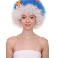 FLAGWIGS Serbia Flag Sport Afro Wig | Jumbo Super Size White Blue Red Wig Women's