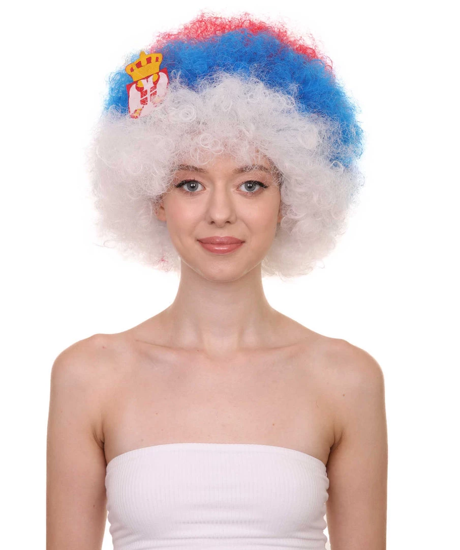 FLAGWIGS Serbia Flag Sport Afro Wig | Jumbo Super Size White Blue Red Wig Women's 2 FLAGWIGS Serbia Flag Sport Afro Wig | Jumbo Super Size White Blue Red Wig Women's