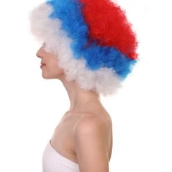 FLAGWIGS Serbia Flag Sport Afro Wig | Jumbo Super Size White Blue Red Wig Women's 13 FLAGWIGS Serbia Flag Sport Afro Wig | Jumbo Super Size White Blue Red Wig Women's