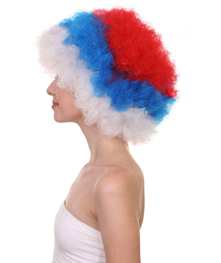 FLAGWIGS Serbia Flag Sport Afro Wig | Jumbo Super Size White Blue Red Wig Women's 4 FLAGWIGS Serbia Flag Sport Afro Wig | Jumbo Super Size White Blue Red Wig Women's