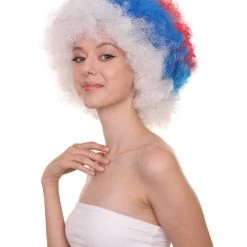 FLAGWIGS Serbia Flag Sport Afro Wig | Jumbo Super Size White Blue Red Wig Women's 12 FLAGWIGS Serbia Flag Sport Afro Wig | Jumbo Super Size White Blue Red Wig Women's