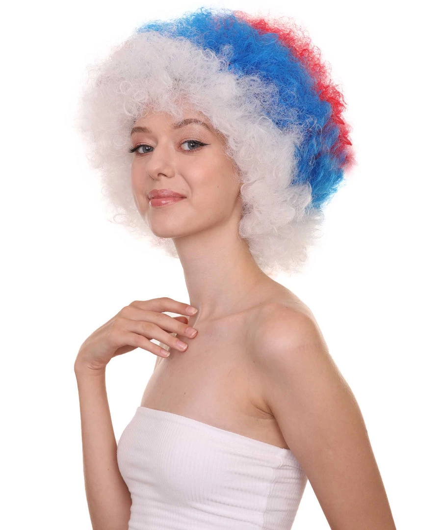 FLAGWIGS Serbia Flag Sport Afro Wig | Jumbo Super Size White Blue Red Wig Women's 3 FLAGWIGS Serbia Flag Sport Afro Wig | Jumbo Super Size White Blue Red Wig Women's