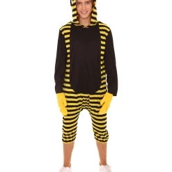 HPO Adult Women's Bee Hoodie Costume | Black And Yellow Halloween Costume