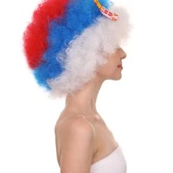 FLAGWIGS Serbia Flag Sport Afro Wig | Jumbo Super Size White Blue Red Wig Women's 15 FLAGWIGS Serbia Flag Sport Afro Wig | Jumbo Super Size White Blue Red Wig Women's