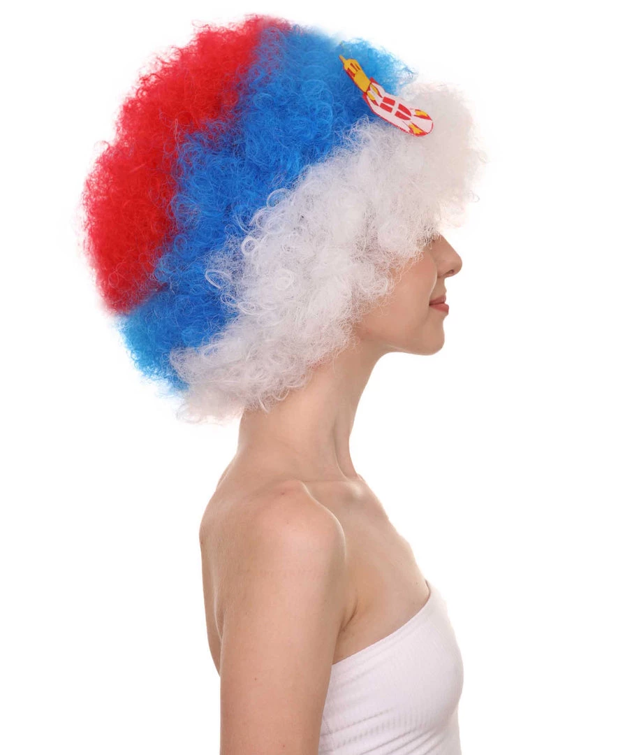 FLAGWIGS Serbia Flag Sport Afro Wig | Jumbo Super Size White Blue Red Wig Women's 6 FLAGWIGS Serbia Flag Sport Afro Wig | Jumbo Super Size White Blue Red Wig Women's
