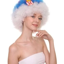 FLAGWIGS Serbia Flag Sport Afro Wig | Jumbo Super Size White Blue Red Wig Women's 16 FLAGWIGS Serbia Flag Sport Afro Wig | Jumbo Super Size White Blue Red Wig Women's