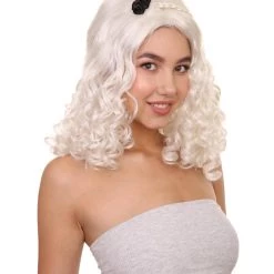 HPO Women's Long Wavy Wig | White Vintage Wigs | Premium Breathable Capless Cap