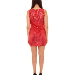 HPO Adult Women's Disco Queen Sequin Dress Costume | Pink Vintage Cosplay Costume 12 HPO Adult Women's Disco Queen Sequin Dress Costume | Pink Vintage Cosplay Costume