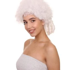 HPO Womens 18th Century Colonial Lady Wig | White Historical Wig | Premium Breathable Capless Cap