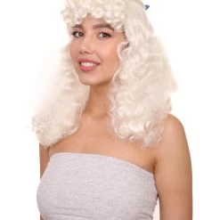 HPO Womens Colonial Lady Curly With Blue Lace Wig | Blonde Historical Wigs | Premium Breathable Capless Cap Women's