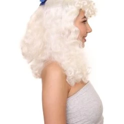 HPO Womens Colonial Lady Curly With Blue Lace Wig | Blonde Historical Wigs | Premium Breathable Capless Cap Women's 13 HPO Womens Colonial Lady Curly With Blue Lace Wig | Blonde Historical Wigs | Premium Breathable Capless Cap Women's