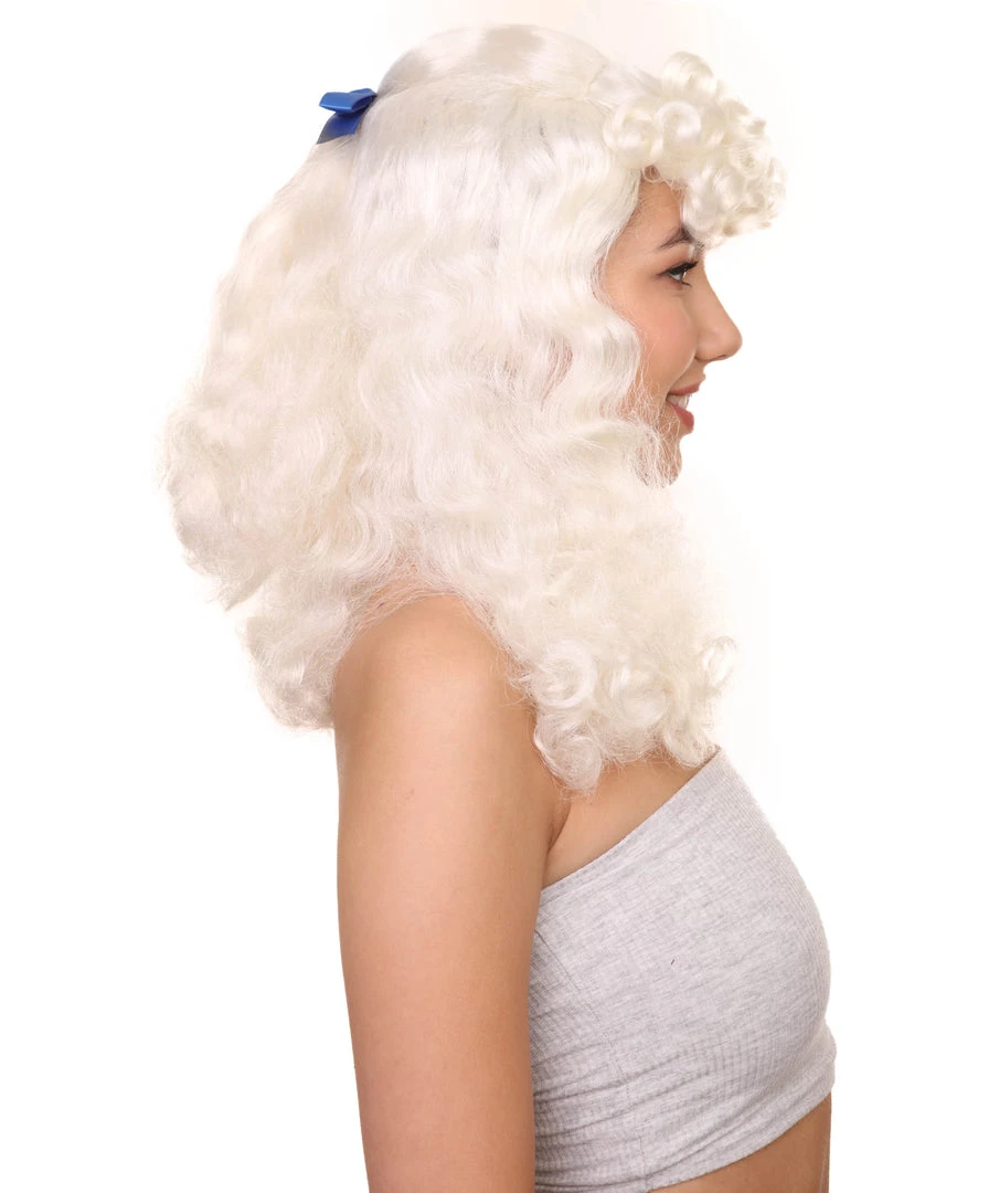 HPO Womens Colonial Lady Curly With Blue Lace Wig | Blonde Historical Wigs | Premium Breathable Capless Cap Women's 5 HPO Womens Colonial Lady Curly With Blue Lace Wig | Blonde Historical Wigs | Premium Breathable Capless Cap Women's