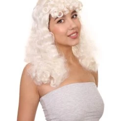 HPO Womens Colonial Lady Curly With Blue Lace Wig | Blonde Historical Wigs | Premium Breathable Capless Cap Women's 14 HPO Womens Colonial Lady Curly With Blue Lace Wig | Blonde Historical Wigs | Premium Breathable Capless Cap Women's