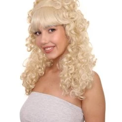 HPO Womens Colonial Lady Curly Wig | Blonde Historical Wigs | Premium Breathable Capless Cap