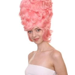 HPO Women's Womens 18th Century Colonial Lady Wig | Pink Historical Wig | Premium Breathable Capless Cap