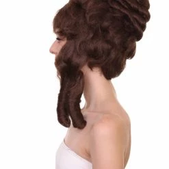 HPO Womens Colonial Lady's 18th Century Curly Wig | Brown Historical Cosplay Wig | Premium Breathable Capless Cap Women's