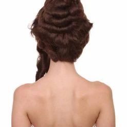 HPO Womens Colonial Lady's 18th Century Curly Wig | Brown Historical Cosplay Wig | Premium Breathable Capless Cap Women's