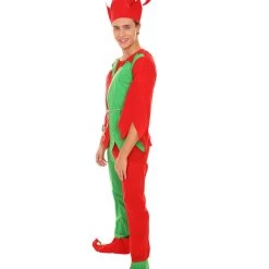 HPO Adult Men's Elf Christmas Costume | Red And Green Halloween Costume