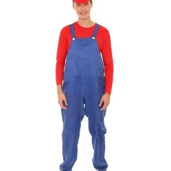 HPO Adult Men's Red Plumber Costume | Red And Blue Halloween Costume