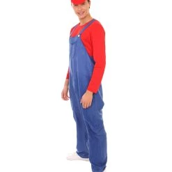 HPO Adult Men's Red Plumber Costume | Red And Blue Halloween Costume 10 HPO Adult Men's Red Plumber Costume | Red And Blue Halloween Costume