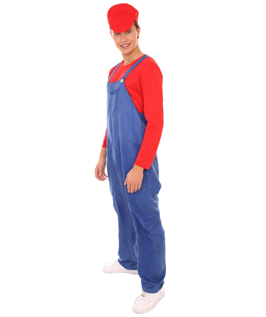 HPO Adult Men's Red Plumber Costume | Red And Blue Halloween Costume 3 HPO Adult Men's Red Plumber Costume | Red And Blue Halloween Costume