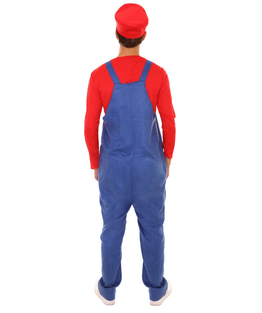 HPO Adult Men's Red Plumber Costume | Red And Blue Halloween Costume 5 HPO Adult Men's Red Plumber Costume | Red And Blue Halloween Costume