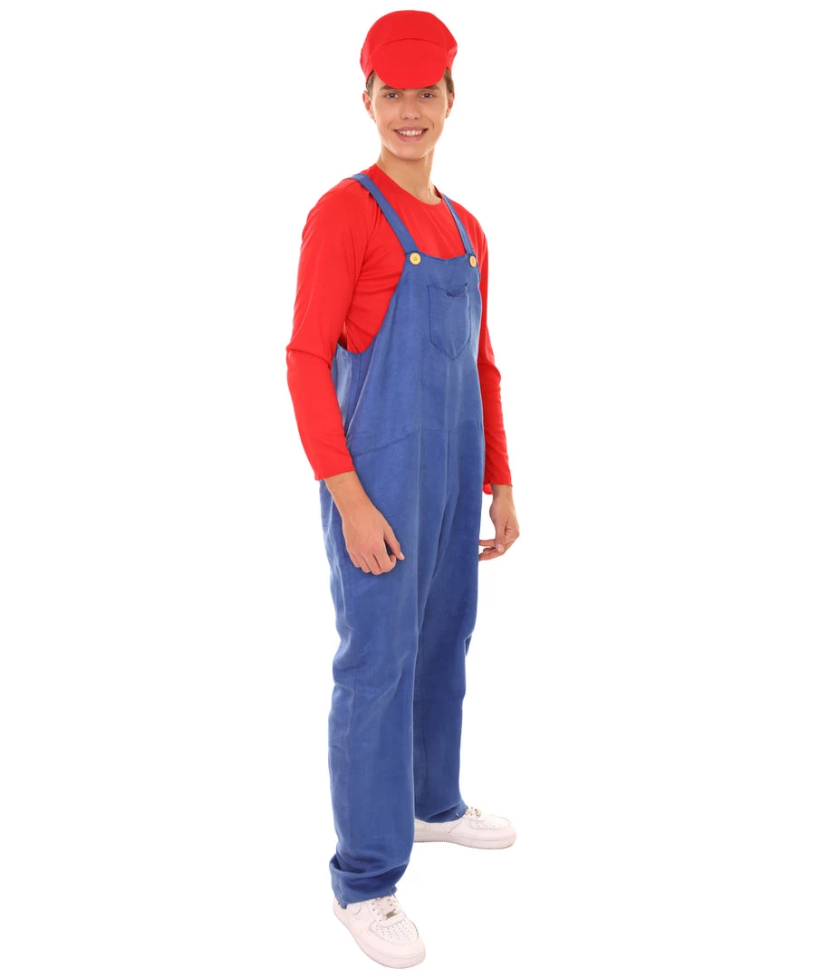 HPO Adult Men's Red Plumber Costume | Red And Blue Halloween Costume 7 HPO Adult Men's Red Plumber Costume | Red And Blue Halloween Costume