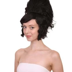 HPO Women's Womens Colonial Lady 18th Century Curly Wig | Black Historical Halloween Wig | Premium Breathable Capless Cap