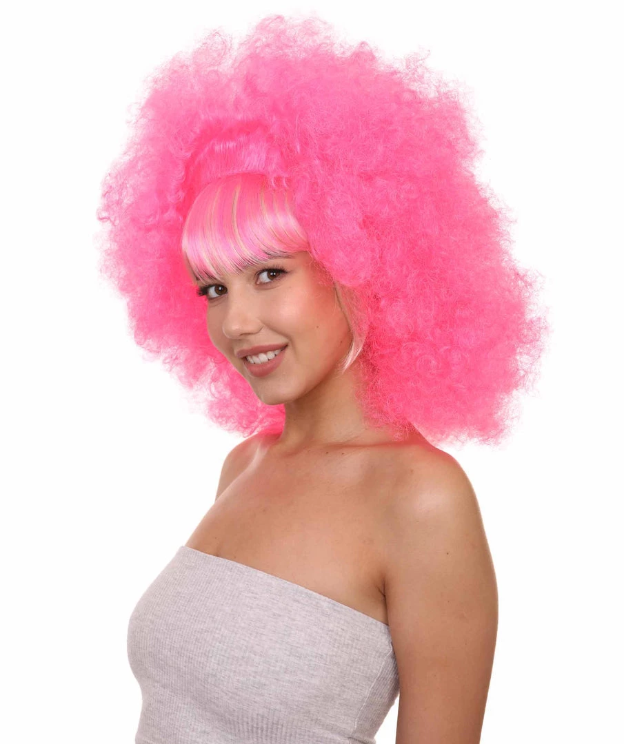HPO Sweetie Pink Bubble Afro Clown Womens Wig | Sexy Cosplay Party Halloween Wig | Premium Breathable Capless Cap Women's 2 HPO Sweetie Pink Bubble Afro Clown Womens Wig | Sexy Cosplay Party Halloween Wig | Premium Breathable Capless Cap Women's