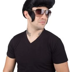 BC Adult Men's Black Color Straight Updo Rock And Roll Icon Wig